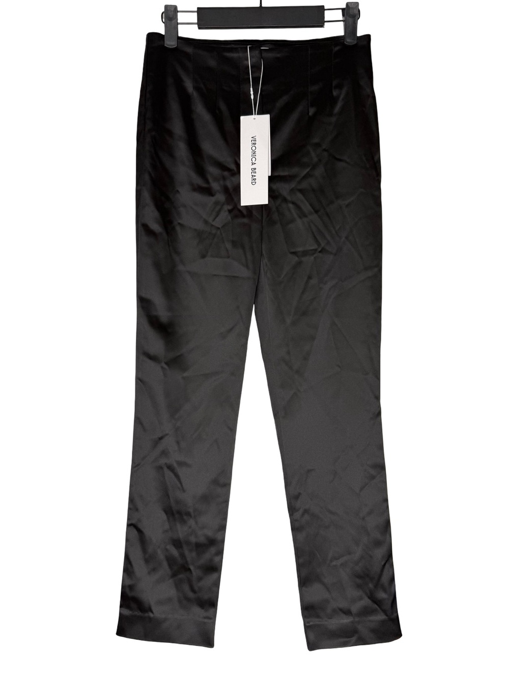 Veronica Beard Stila Slim Satin Pants Black Size 0 High Rise Cropped Luxury NEW